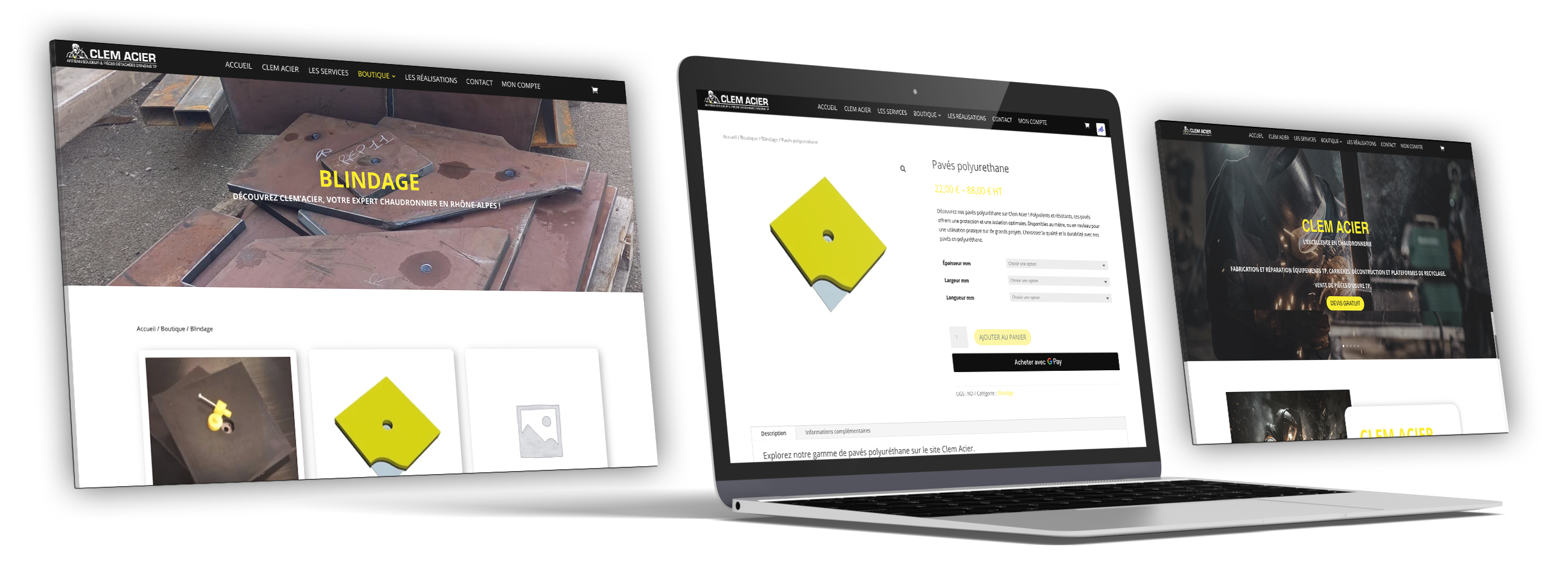 mockup laptop clem'acier - boutique tp en ligne