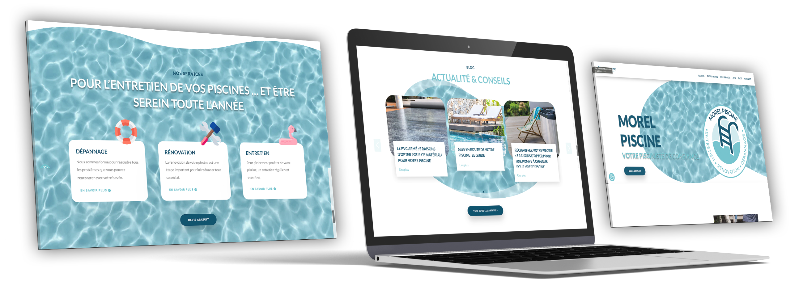 mockup laptop Morel piscine - cfeation logo - creation site internet - charte graphique
