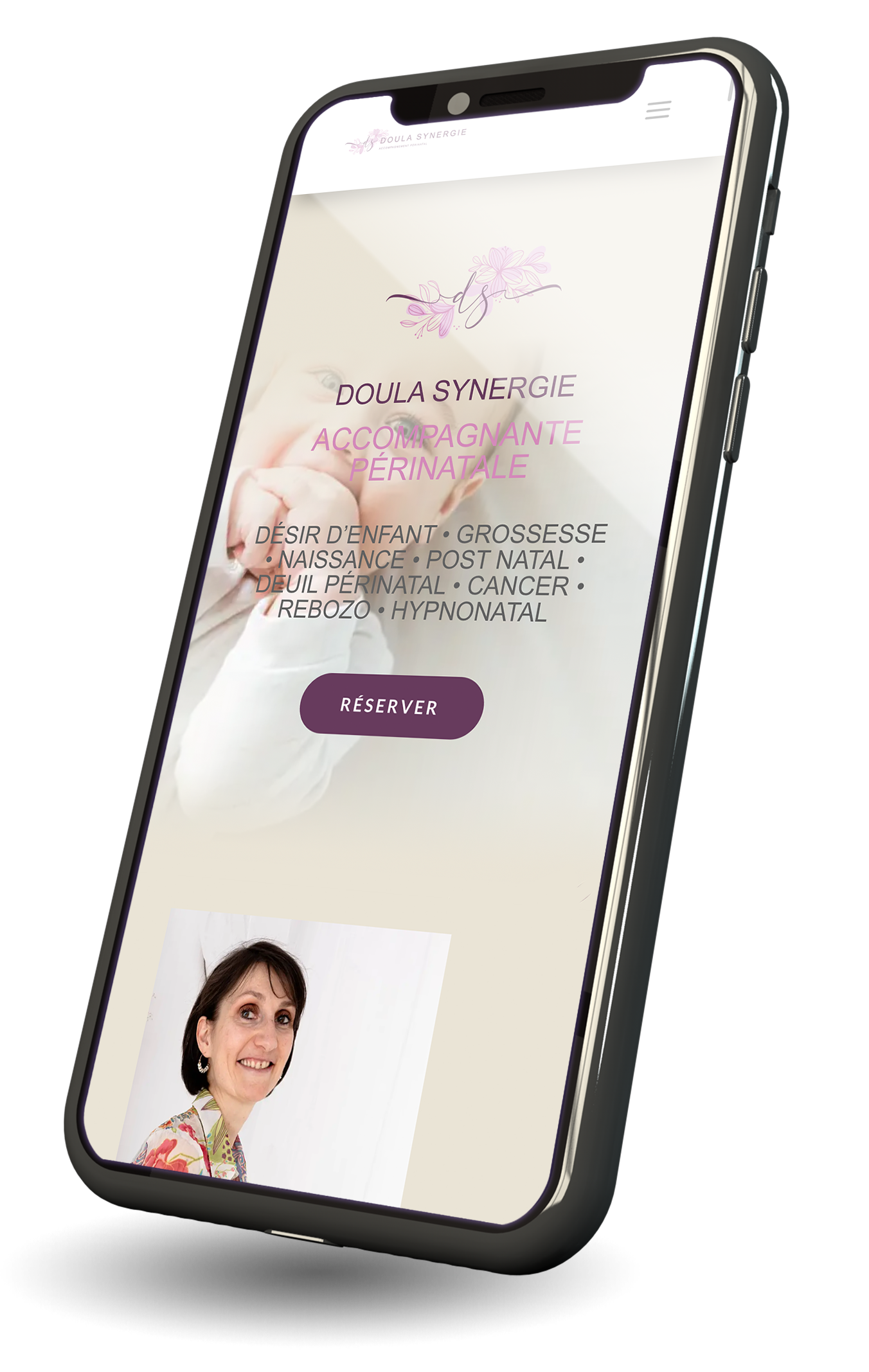 mockup phone florence thabuis - creation site vitre avec reservation