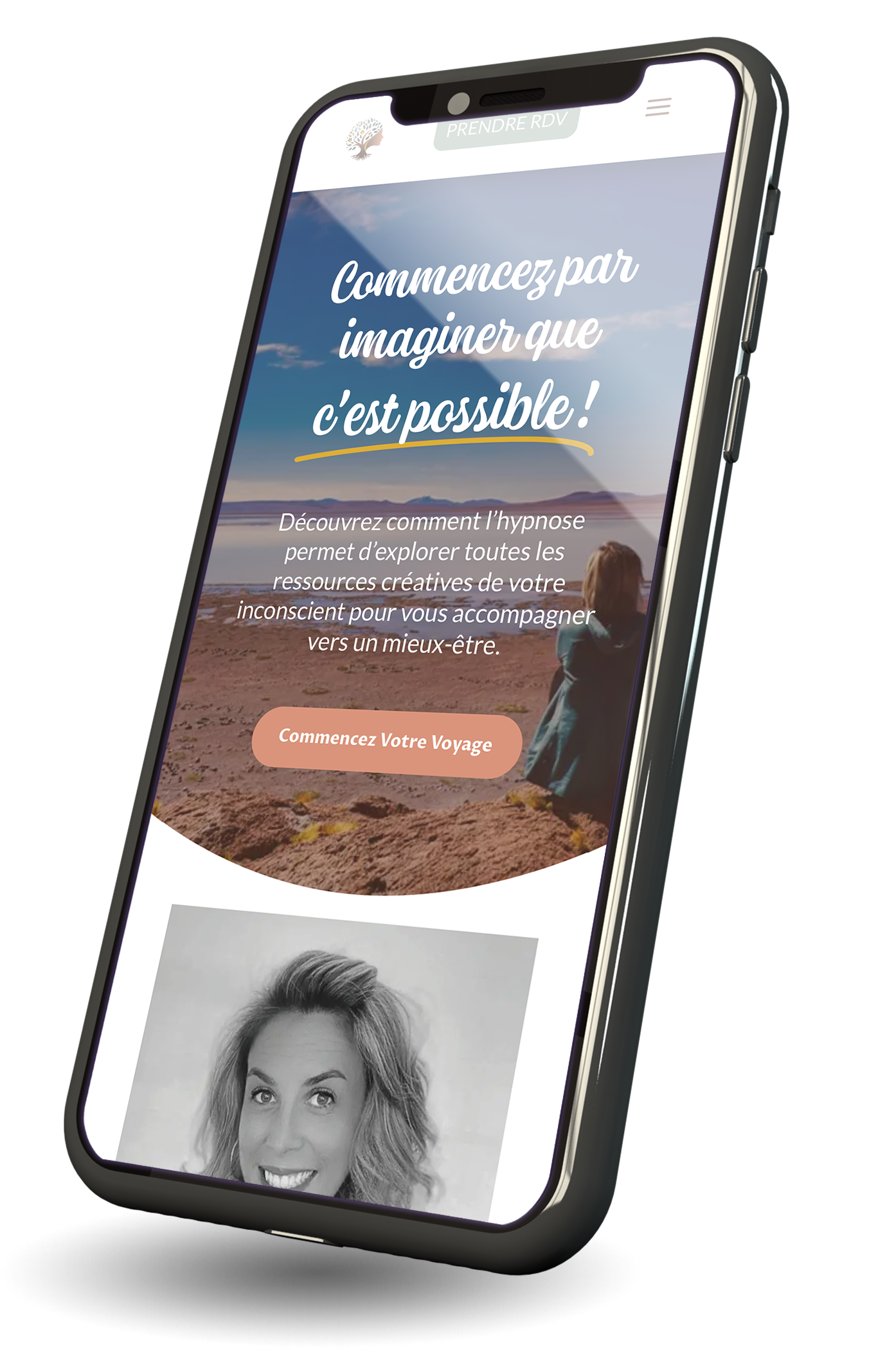 mockup phone Commencez par imaginer - creation de site internet et logo - Anne bechet