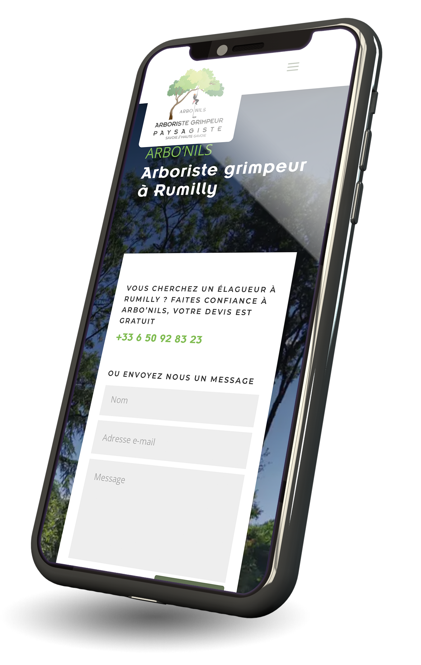 mockup phone arbonils - creation de site internet - carte de visite et maintenance SEO